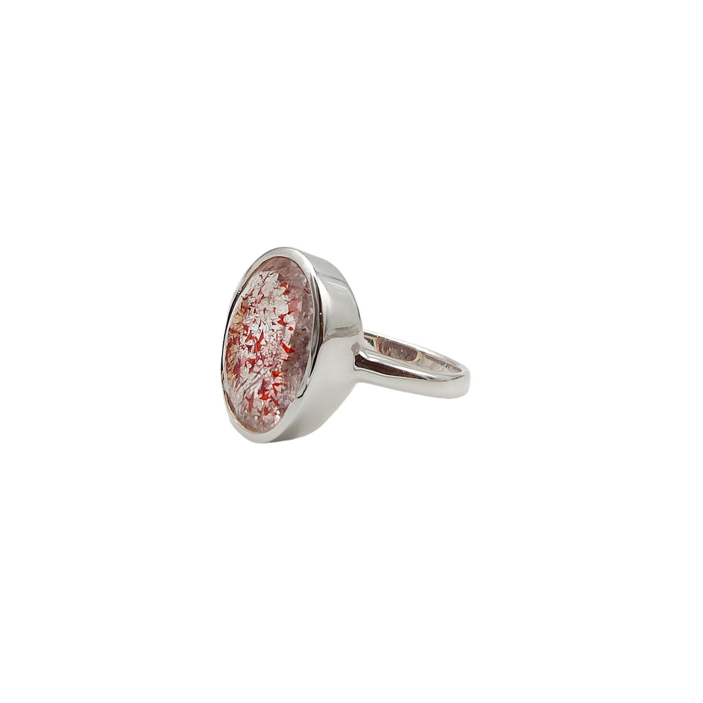 Bague Cristal de roche avec inclusions d'Hématite - Rond